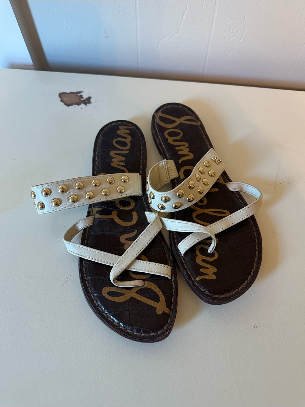 Sam Edelman 7.5 White Studded Leather Slide Sandals